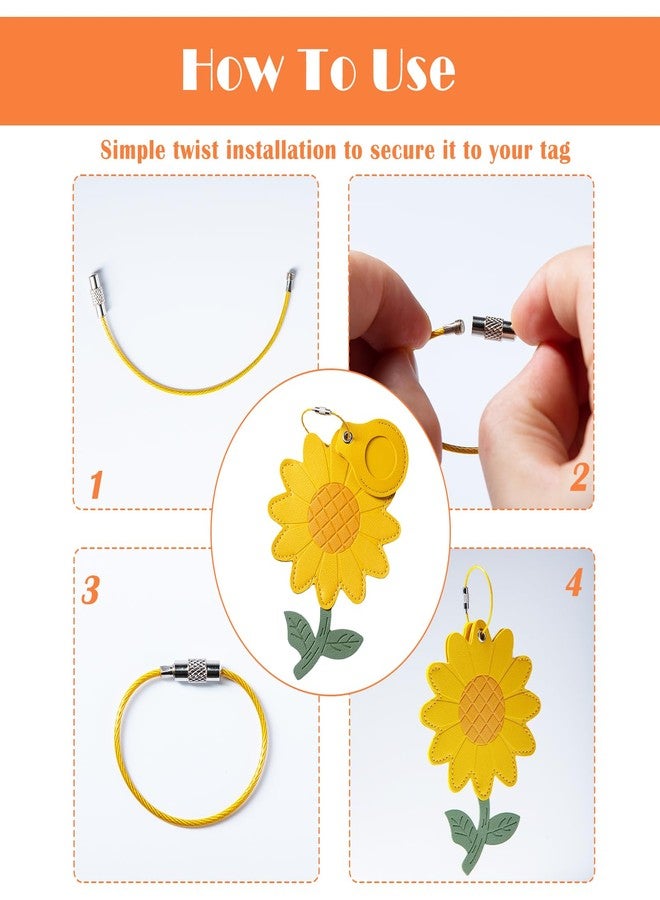 Mazentrix Premium Vegan Leather Luggage Tag with Hidden AirTag Holder & ID Tag - Secure Tracking, Cute Sunflower Design (AirTag Not Included) - Image 4